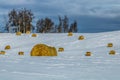 Hay bales in a snowy field, cowboy Trail, Alberta, Canada Royalty Free Stock Photo