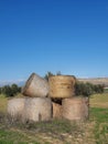 Hay bales stacked in a field in Athienou Cyprus Royalty Free Stock Photo