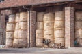 Hay bales storage in a farm building Royalty Free Stock Photo