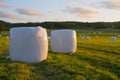 Hay Bales Sunset Summer on field Royalty Free Stock Photo