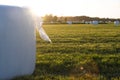 Hay Bales Sunset Summer on field Royalty Free Stock Photo