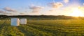 Hay Bales Sunset Summer on field Royalty Free Stock Photo