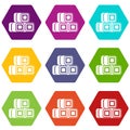 Hay bundles icon set color hexahedron