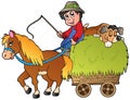 Hay cart with cartoon farmer