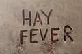 Hay fever text over yellow pollen grains on the background.