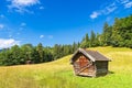 Hay hut in the Humpback Meadows between Mittenwald and Kruen, Germany Royalty Free Stock Photo