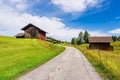 Hay huts in the Humpback Meadows between Mittenwald and Kruen, Germany Royalty Free Stock Photo