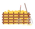 Hay Protected with Wooden Fence, Hayfork Tool Royalty Free Stock Photo