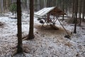 Hay rack to feed animals in forest