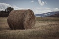 Hay Bale Roll Closeup Sitting in a Rural Field Royalty Free Stock Photo