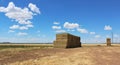 Hay stacks on a field Royalty Free Stock Photo