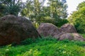 Hay for the winter in the village. Selective focus. Rustic background with copy space for text Royalty Free Stock Photo