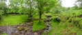 Waterfall and ford on the country lane near Pennant below Gospel Pass and Lord Hereford`s Knob, near Hay-on-Wye, Wales Royalty Free Stock Photo