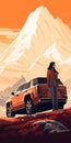 Hayao Miyazaki-style Girl On A Cadillac Escalade With Mountains
