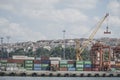 Haydarpasa Cargo Port that is full of containers in Istanbul, Turkey Royalty Free Stock Photo