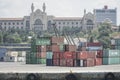 Haydarpasa Cargo Port that is full of containers in Istanbul, Turkey Royalty Free Stock Photo