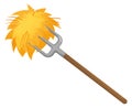 Hayfork with golden straw cartoon icon. Farm work symbol