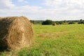 Hayrick on field in harvest time Royalty Free Stock Photo