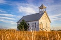 Hays, KS USA - Abandoned Wooden Church Building in a meadow of Hays, KS USA