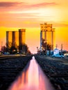 Hays, KS USA - Sunset over the Railroad in Hays, Kansas