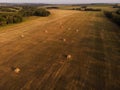 Haystack on field. Aerial view from drone