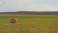 Haystack on a green field. Hay Bales On Field Against Sky. Haystacks in the field in summertime. Big hay bay rolls in a green Royalty Free Stock Photo