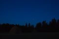 Haystack at night on a field near a forest Royalty Free Stock Photo