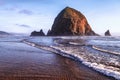 Haystack Rock at Cannon Beach, landmark of the Oregon Coast. Royalty Free Stock Photo