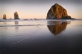 Haystack Rock Sunrise, Cannon Beach, Oregon Royalty Free Stock Photo