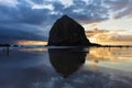 Haystack rock reflection Royalty Free Stock Photo