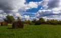 Haystacks on the bank of the river