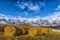 Haystacks and the first snow Royalty Free Stock Photo