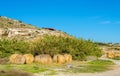 Haystacks at the foot of the Kourion Mount Royalty Free Stock Photo