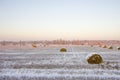 Haystacks on the frozen field