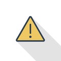 Hazard, warning, attention thin line flat color icon. Linear vector symbol. Colorful long shadow design. Royalty Free Stock Photo