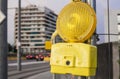 Hazard warning light on urban cityscape Royalty Free Stock Photo