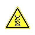 Hazard warning sign mutation organism, change DNA icon flat black. Symbol zone of genetic modification or label or tag on the