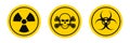 Hazard warning signs. Biological and radiation hazard. Toxic and chemical hazard icons isolated on white background