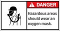 Hazardous areas should wear an oxygen mask. label danger