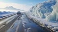 hazardous road conditions due to Icy snow Winter Weather, car after snowstorm on a winter Royalty Free Stock Photo