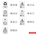 Hazardous waste recycling signs icon set of outline types. Isolated vector sign symbols. Icon pack