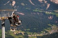 Vigo di Fassa Italy 08 30 2017: Maintenance work at a cableway