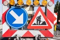 Hazards at roadworks Royalty Free Stock Photo