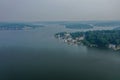 Lake Hopatcong NJ - USA - June 9, 2023: Haze and smog forms over Lake Hopatcong NJ from Canadian Wildfires