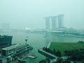 haze smoke in Singapore due to forest fires in Indoneasia : view of marina bay