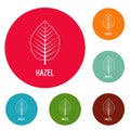 Hazel leaf icons circle set vector