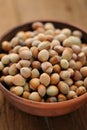 Hazel nuts in clay bowl Royalty Free Stock Photo