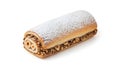 Hazelnut chocolate roll pastry dusted with powdered sugar on white background Royalty Free Stock Photo