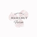 Hazelnut Farm Abstract Vector Sign, Symbol or Logo Template. Elegant Hazel Nuts Sillhouettes with Retro Typography