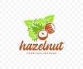 Hazelnut, filbert, cobnut, nut, leaves and plant, graphic design Royalty Free Stock Photo